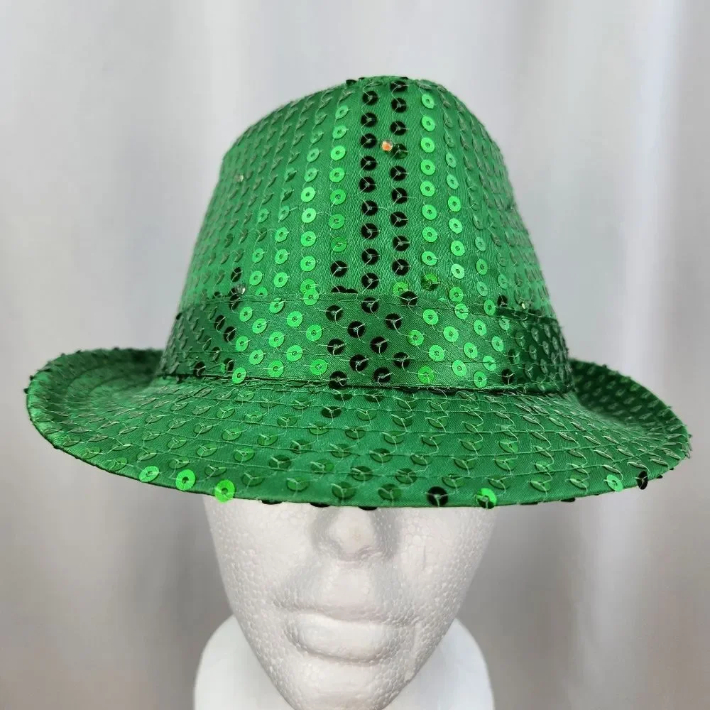 🔺️NWOT Green Sequined Light-Up Fedora Hat - Picture 3 of 8
